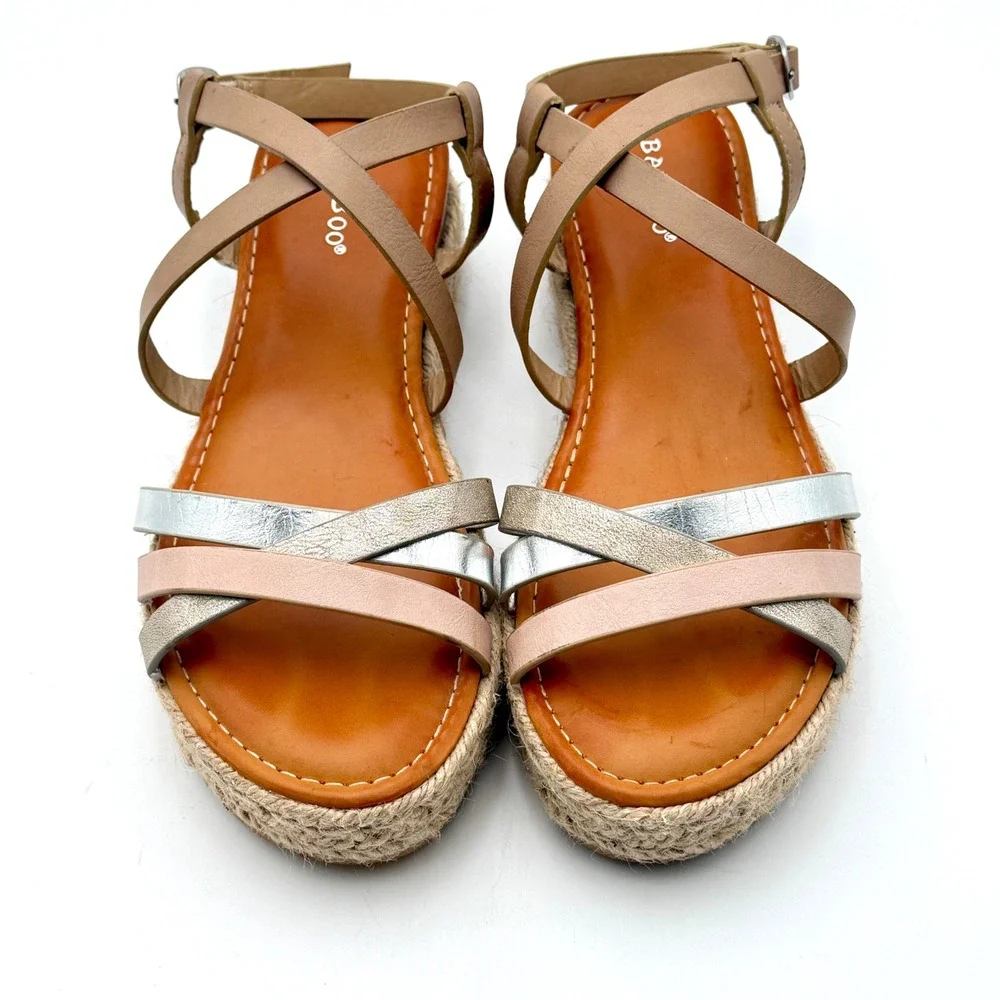 Bamboo Womens Metallic Multi Strap‎ Espadrille Platform Wedge Sandals Size 8 38